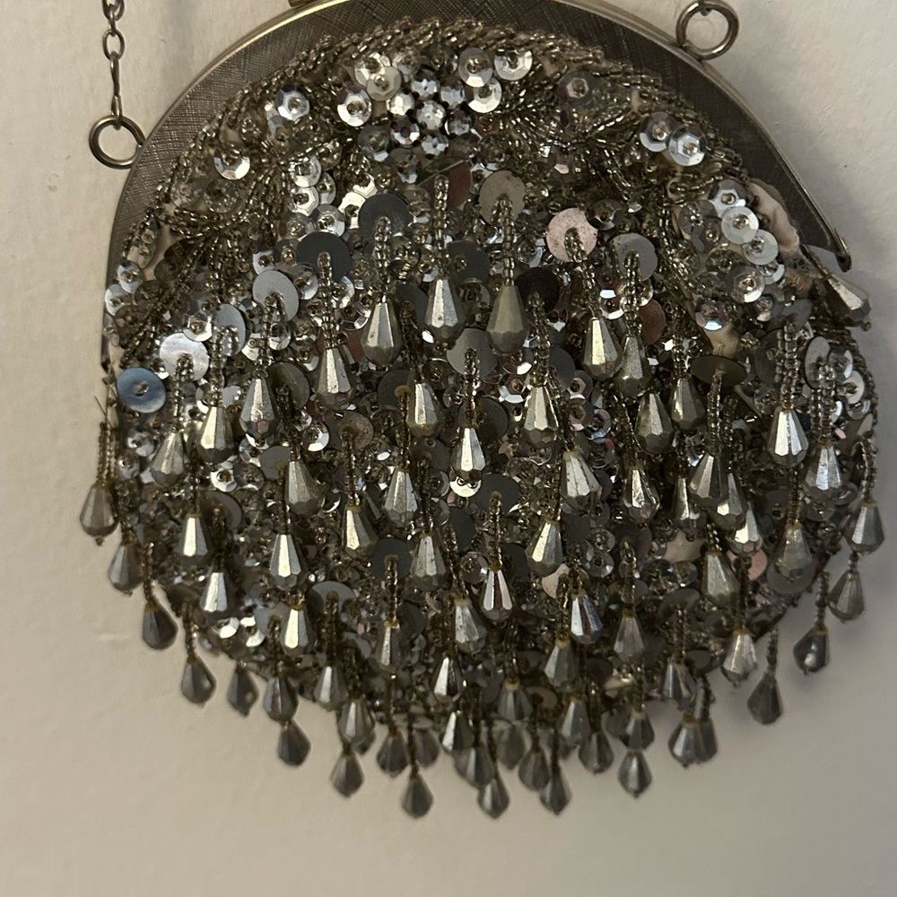 Silver Beaded Evening Bag